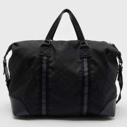 Gucci Black GG Nylon and Leather Web Weekender Bag
