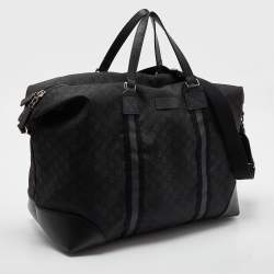 Gucci Black GG Nylon and Leather Web Weekender Bag