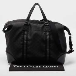 Gucci Black GG Nylon and Leather Web Weekender Bag
