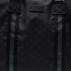 Gucci Black GG Nylon and Leather Web Weekender Bag