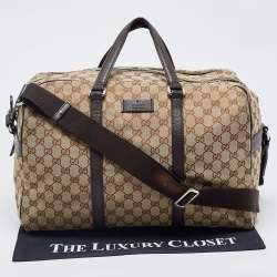 Gucci Brown/Beige GG Canvas and Leather Duffel Weekender Bag