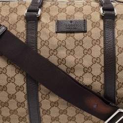 Gucci Brown/Beige GG Canvas and Leather Duffel Weekender Bag