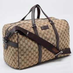 Gucci Brown/Beige GG Canvas and Leather Duffel Weekender Bag