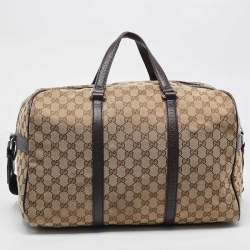 Gucci Brown/Beige GG Canvas and Leather Duffel Weekender Bag