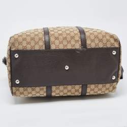 Gucci Brown/Beige GG Canvas and Leather Duffel Weekender Bag