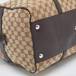Gucci Brown/Beige GG Canvas and Leather Duffel Weekender Bag