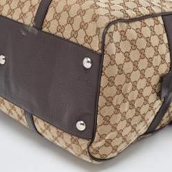 Gucci Brown/Beige GG Canvas and Leather Duffel Weekender Bag