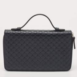 Gucci Navy Blue Guccissima Leather Double Zip Travel Document Pouch