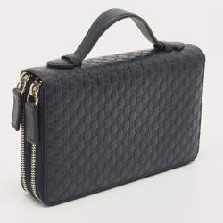 Gucci Navy Blue Guccissima Leather Double Zip Travel Document Pouch