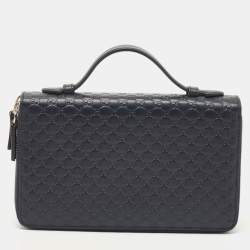 Gucci Navy Blue Guccissima Leather Double Zip Travel Document Pouch