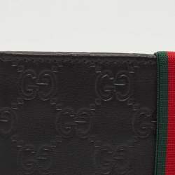 Pre Owned Gucci Black Guccissima Leather Web Money Clip Bi-Fold Wallet