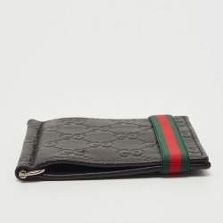 Pre Owned Gucci Black Guccissima Leather Web Money Clip Bi-Fold Wallet