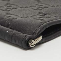 Pre Owned Gucci Black Guccissima Leather Web Money Clip Bi-Fold Wallet