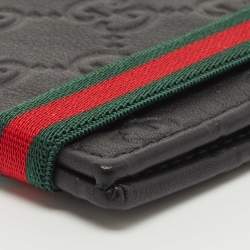 Pre Owned Gucci Black Guccissima Leather Web Money Clip Bi-Fold Wallet