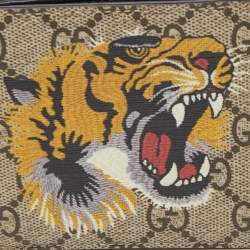 Gucci Beige GG Supreme Canvas Tiger Print Bifold Wallet