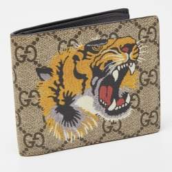 Gucci Beige GG Supreme Canvas Tiger Print Bifold Wallet