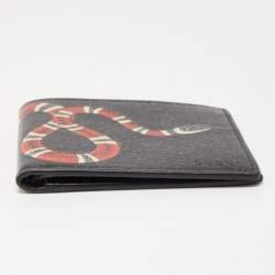 Gucci Black Leather Kingsnake Print Bifold Wallet