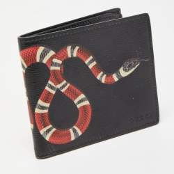 Gucci Black Leather Kingsnake Print Bifold Wallet