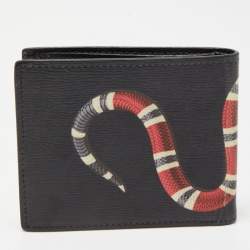 Gucci Black Leather Kingsnake Print Bifold Wallet
