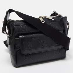Gucci Black Guccissima Perforated Leather Crossbody Bag