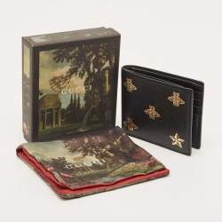 Gucci Black Leather Bee Star Bifold Wallet