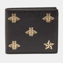 Gucci Black Leather Bee Star Bifold Wallet