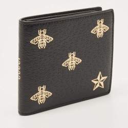Gucci Black Leather Bee Star Bifold Wallet
