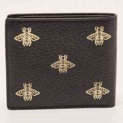 Gucci Black Leather Bee Star Bifold Wallet