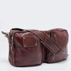 Pre Owned Gucci Burgundy Leather Double Pocket Messenger Bag