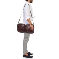 Pre Owned Gucci Burgundy Leather Double Pocket Messenger Bag