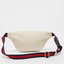 Gucci White Leather Logo Web Belt Bag