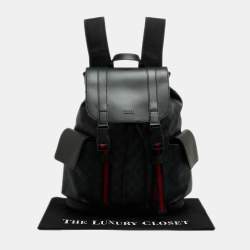 Gucci Black/Grey GG Supreme Canvas And Leather Drawstring Backpack