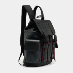 Gucci Black/Grey GG Supreme Canvas And Leather Drawstring Backpack
