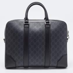 Gucci Black/Grey GG Supreme Canvas and Leather Briefcase Bag