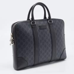 Gucci Black/Grey GG Supreme Canvas and Leather Briefcase Bag