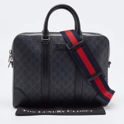 Gucci Black/Grey GG Supreme Canvas and Leather Briefcase Bag