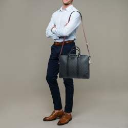 Gucci Black/Grey GG Supreme Canvas and Leather Briefcase Bag