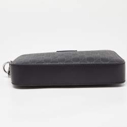 Gucci Black/Grey GG Supreme Canvas and Leather Wristlet Pouch