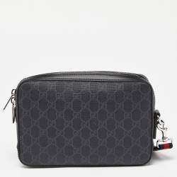 Gucci Black/Grey GG Supreme Canvas and Leather Wristlet Pouch