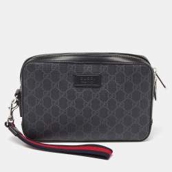 Gucci Black/Grey GG Supreme Canvas and Leather Wristlet Pouch
