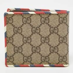  Gucci Beige GG Supreme Canvas Logo and Planet Patch Bifold Wallet