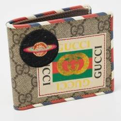  Gucci Beige GG Supreme Canvas Logo and Planet Patch Bifold Wallet