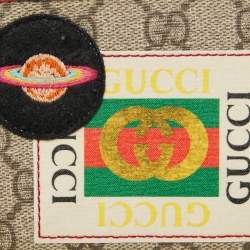  Gucci Beige GG Supreme Canvas Logo and Planet Patch Bifold Wallet