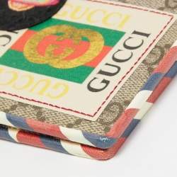  Gucci Beige GG Supreme Canvas Logo and Planet Patch Bifold Wallet