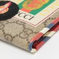  Gucci Beige GG Supreme Canvas Logo and Planet Patch Bifold Wallet