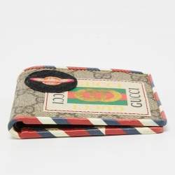  Gucci Beige GG Supreme Canvas Logo and Planet Patch Bifold Wallet