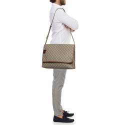 Gucci Beige/Brown GG Supreme Canvas And Leather Messenger Bag