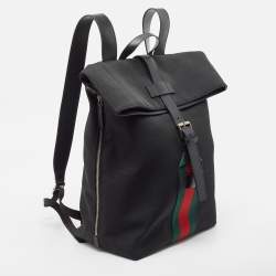 Gucci Black Techno Canvas Web Fold Over Backpack