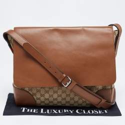 Pre Owned Gucci Brown/Beige GG Canvas and Leather Messenger Bag