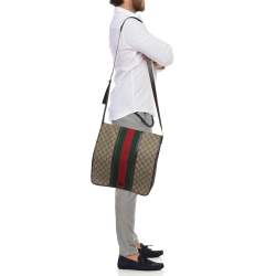 Gucci Brown/Beige GG Supreme Canvas and Leather Web Messenger Bag